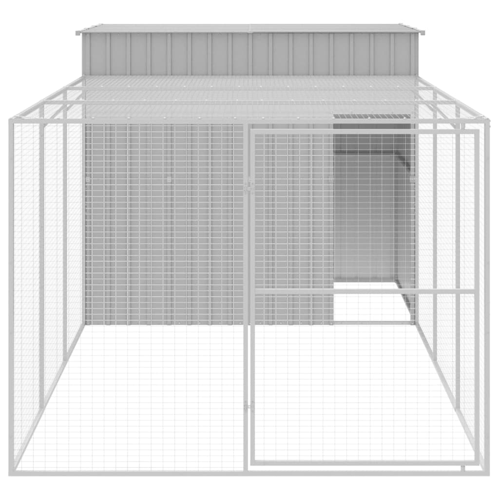 Casota cães c/ parque 214x457x181 cm aço galvaniz. cinza-claro