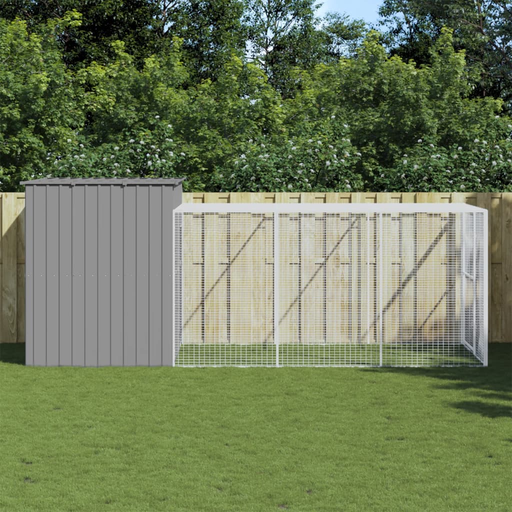 Casota cães c/ parque 214x457x181 cm aço galvaniz. cinza-claro