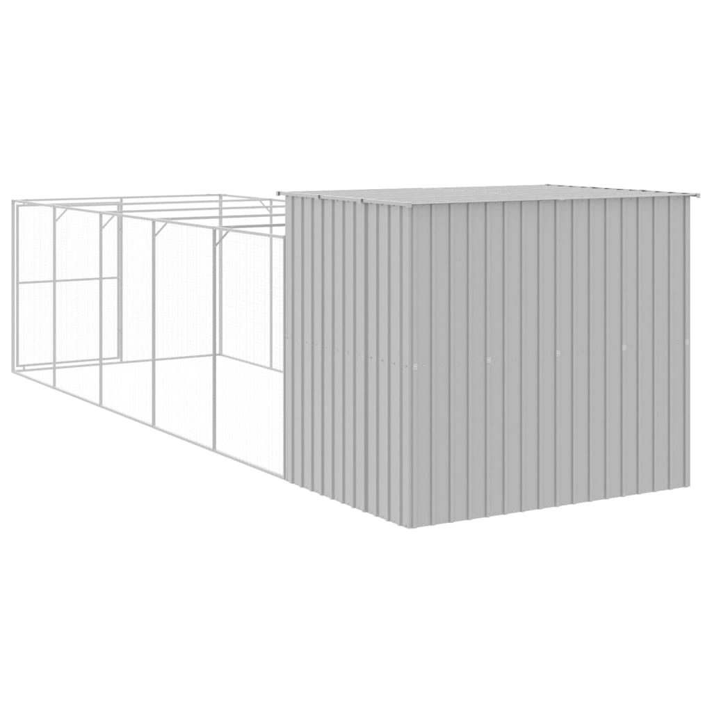 Casota cães c/ parque 214x661x181 cm aço galvaniz. cinza-claro