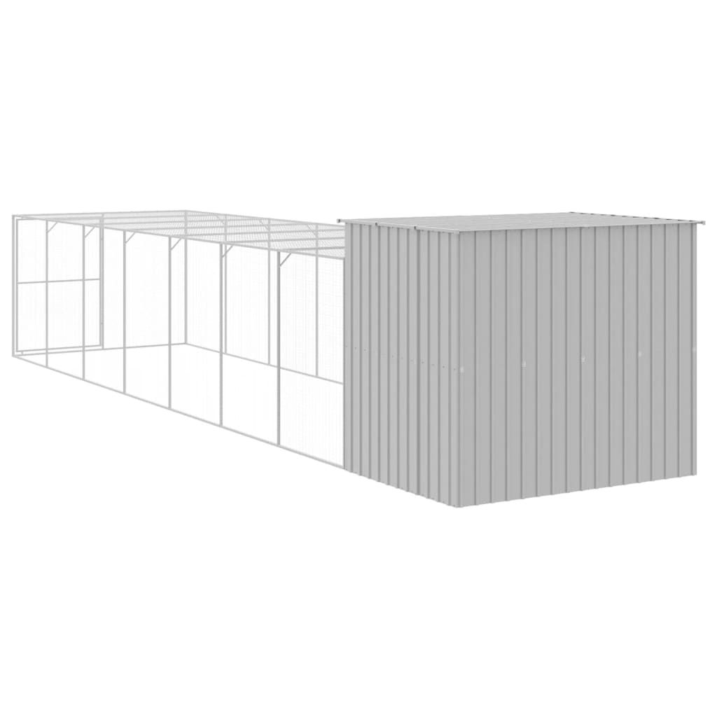 Casota cães c/ parque 214x865x181 cm aço galvaniz. cinza-claro