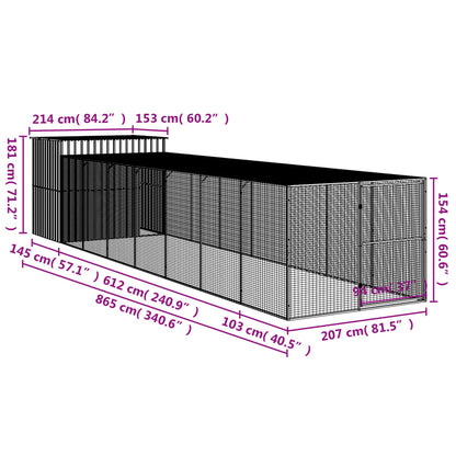 Casota cães c/ parque 214x865x181 cm aço galvaniz. cinza-claro