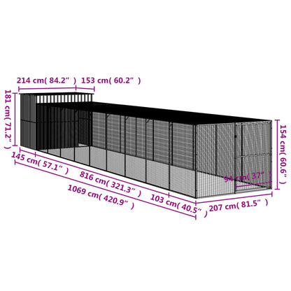 Casota cães c/ parque 214x1069x181 cm aço galvaniz. cinza-claro