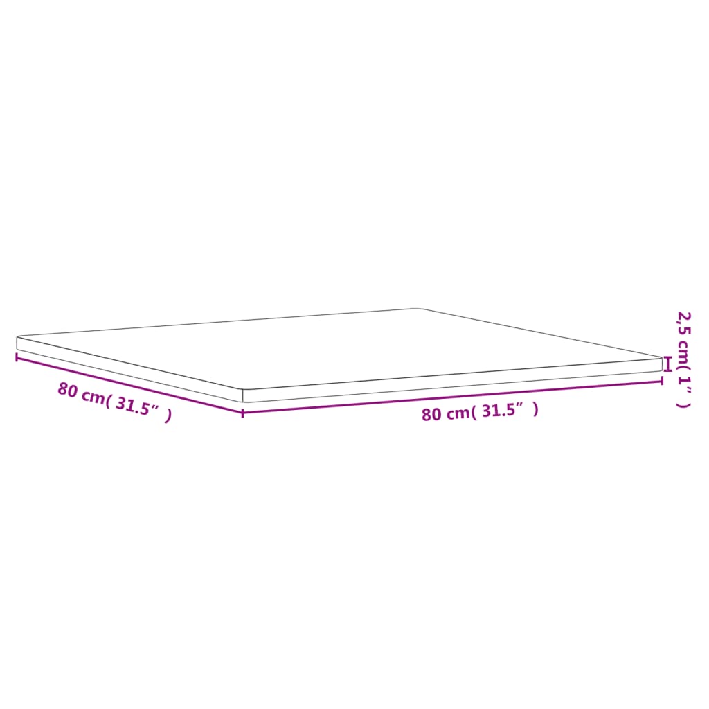 Tampo de mesa quadrado 80x80x2,5 cm madeira de faia maciça