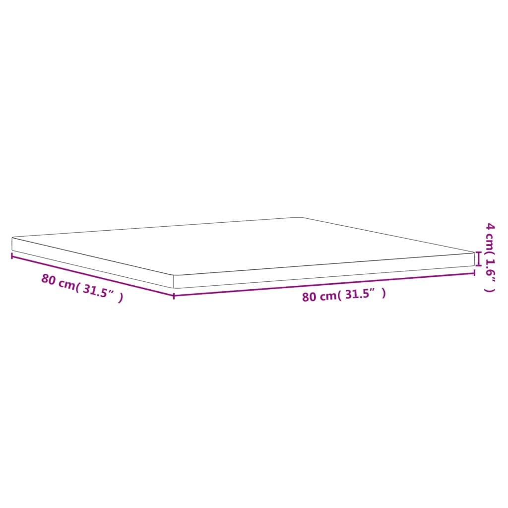 Tampo de mesa quadrado 80x80x4 cm madeira de faia maciça