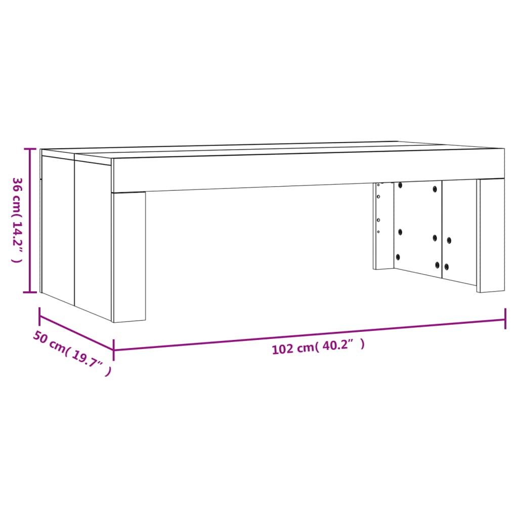 Mesa de centro 102x50x36cm derivados de madeira cinzento sonoma