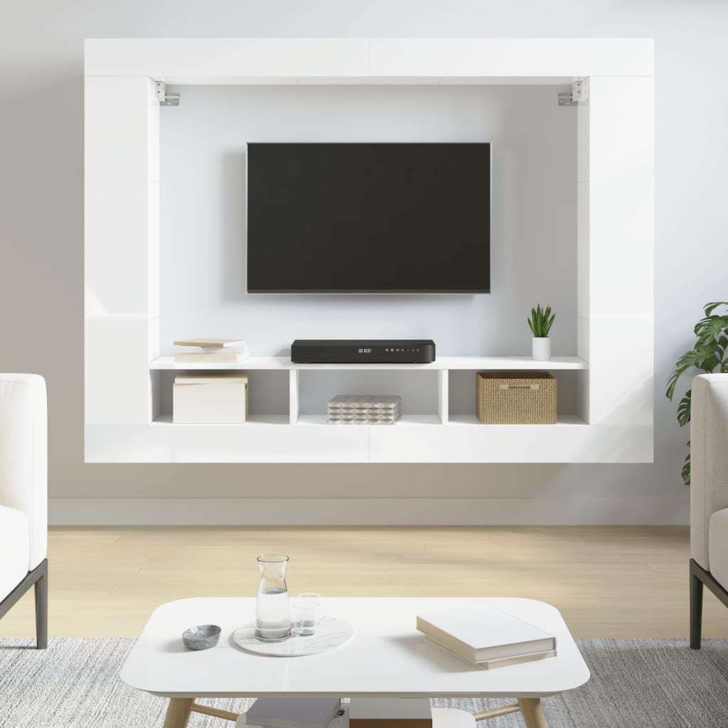 Móvel de TV 152x22x113 cm derivados de madeira branco brilhante