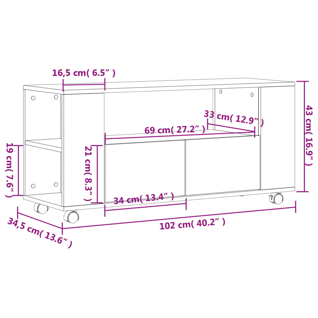 Móvel de TV 102x34,5x43 cm derivados de madeira branco