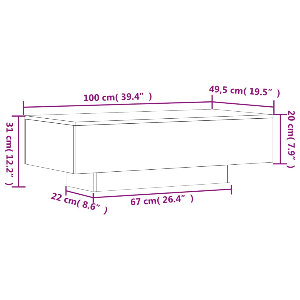 Mesa de centro 100x49,5x31cm derivados de madeira cinza cimento