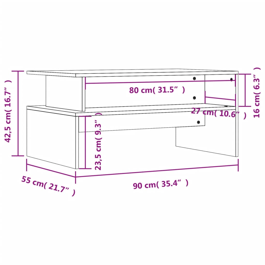 Mesa de centro 90x55x42,5 cm derivados madeira carvalho sonoma