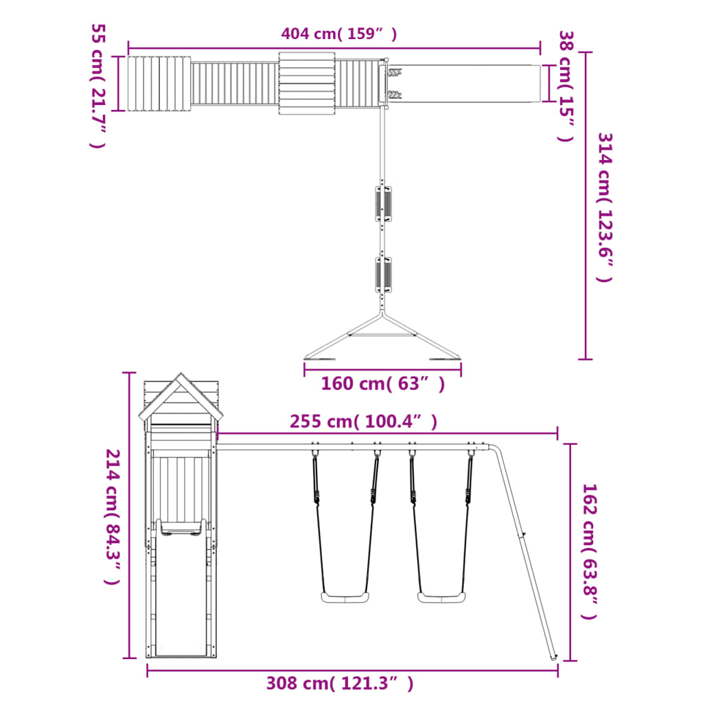 Conjunto de brincar para exterior madeira de douglas maciça