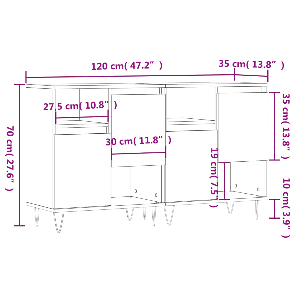 Aparadores 2 pcs derivados de madeira branco brilhante