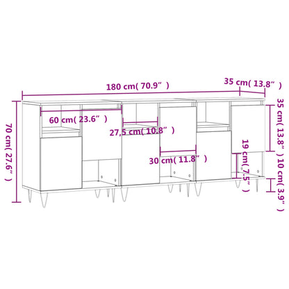 Aparadores 3 pcs derivados de madeira preto