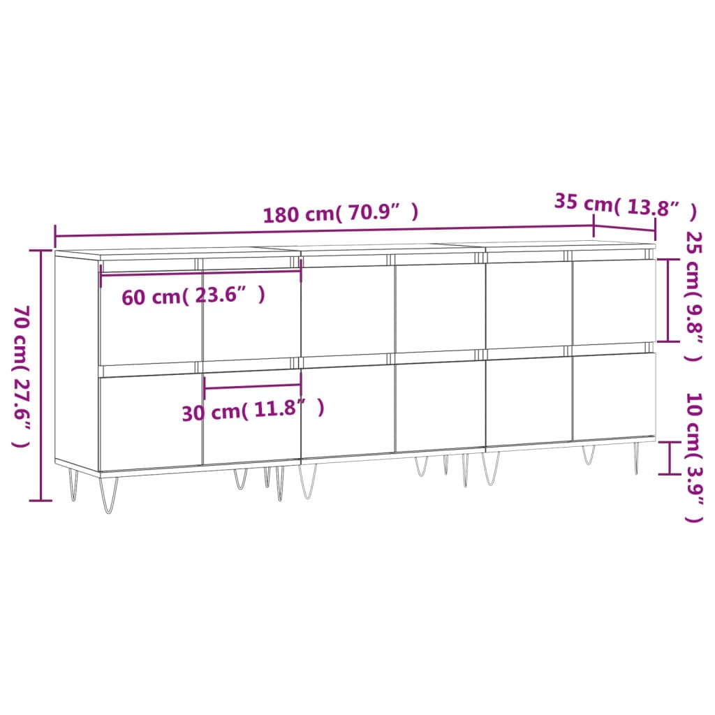 Aparadores 3 pcs derivados de madeira branco brilhante