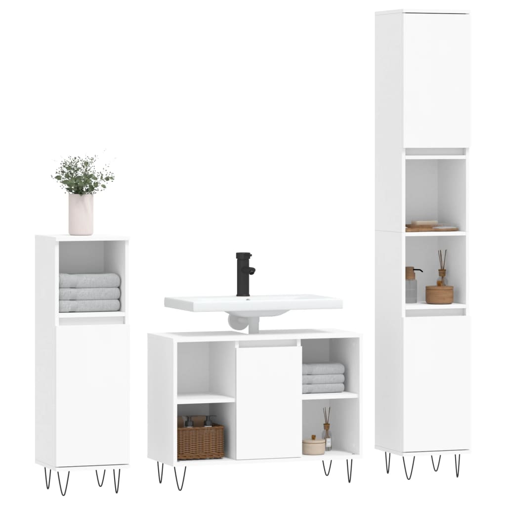 3 pcs conjunto móveis casa de banho derivados de madeira branco