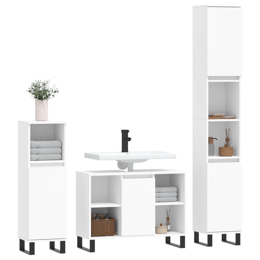 3 pcs conjunto móveis casa de banho derivados de madeira branco