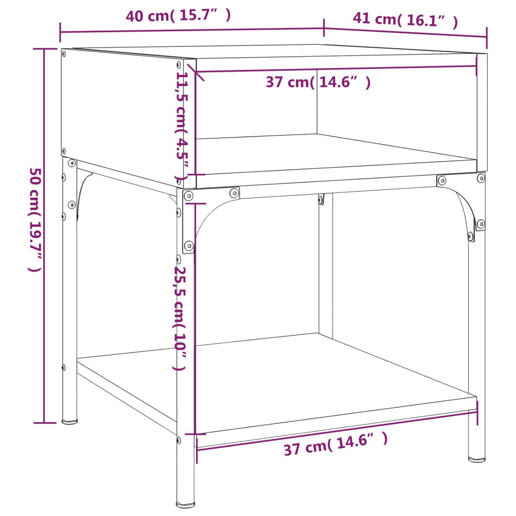 Mesa de cabeceira 40x41x50 cm derivados madeira cinzento sonoma