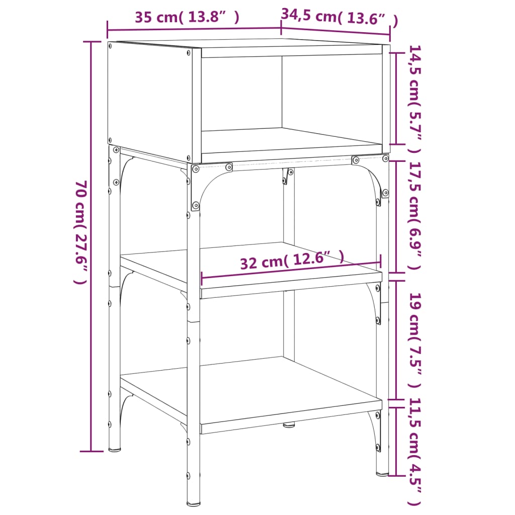 Mesa cabeceira 35x34,5x70 cm derivados madeira carvalho sonoma