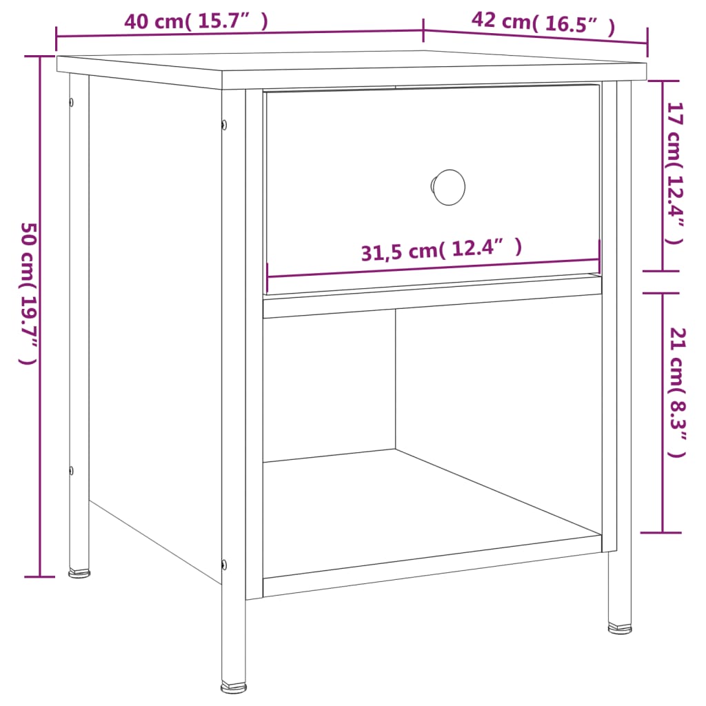 Mesa cabeceira 40x42x50 cm derivados madeira carvalho castanho