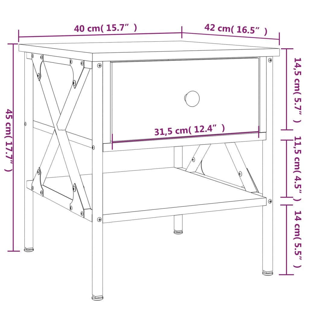 Mesa cabeceira 40x42x45 cm derivados madeira carvalho castanho