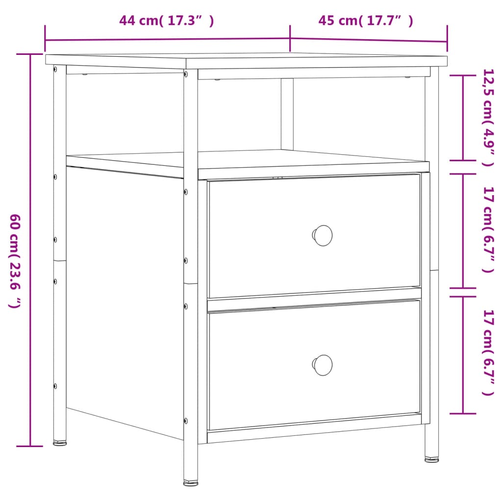 Mesa cabeceira 44x45x60 cm derivados madeira carvalho castanho