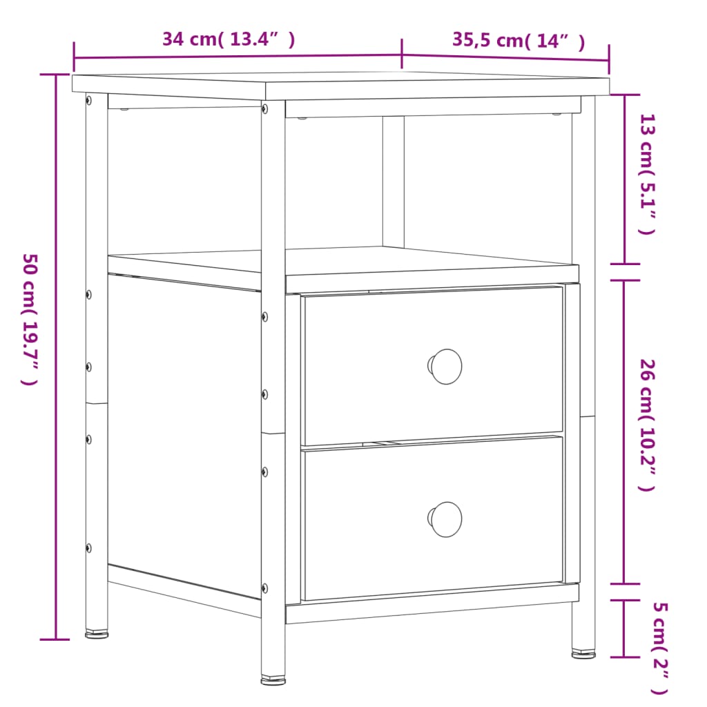 Mesa cabeceira 34x35,5x50 cm derivados madeira cinzento sonoma