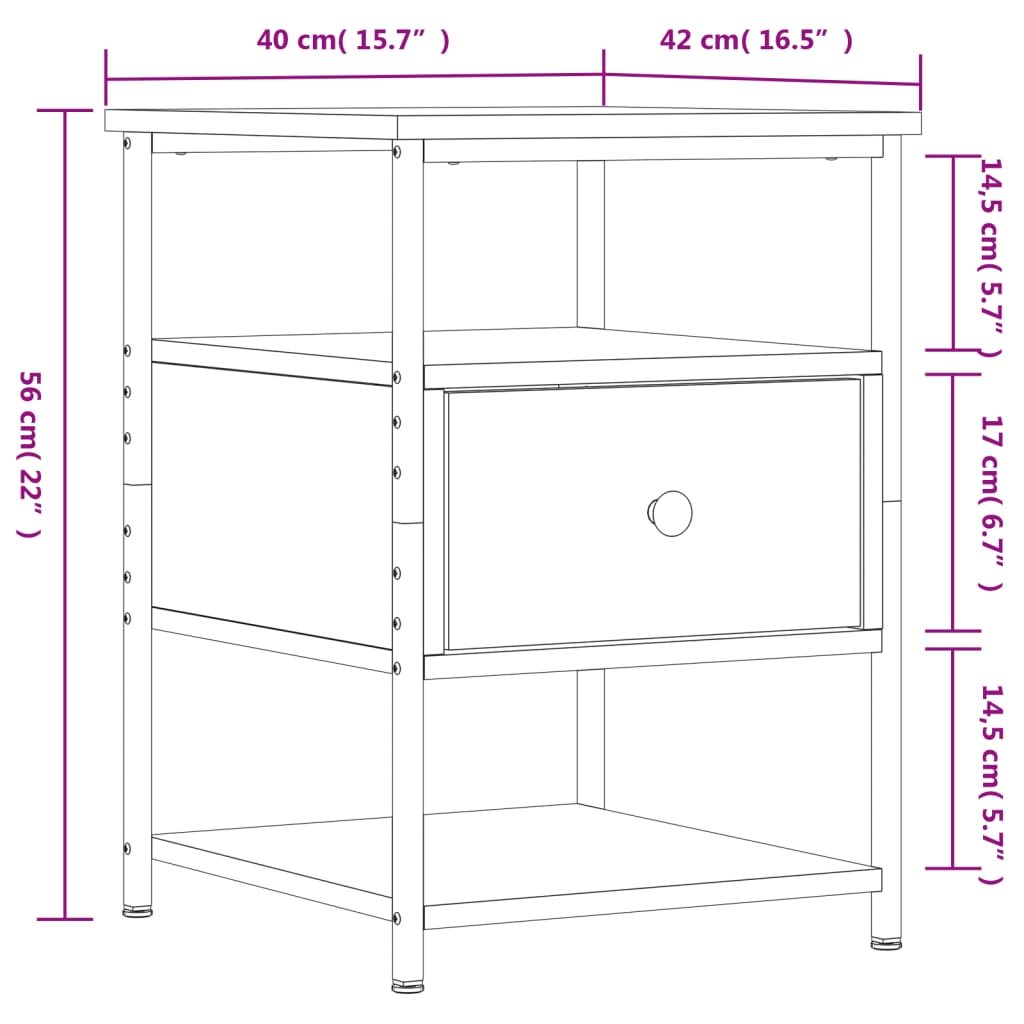 Mesa de cabeceira 40x42x56 cm derivados madeira cinzento sonoma