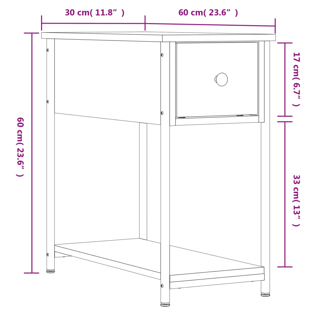 Mesa de cabeceira 30x60x60 cm derivados madeira sonoma cinza