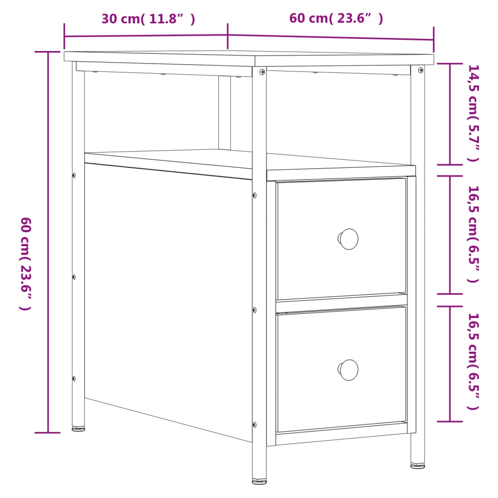 Mesa de cabeceira 30x60x60 cm derivados madeira sonoma cinza