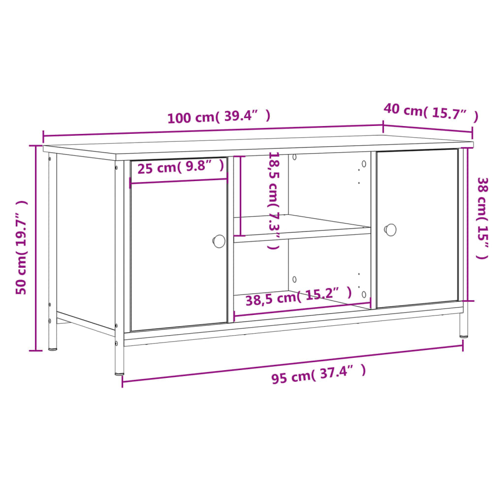 Móvel de TV 100x40x50 cm derivados de madeira cinzento sonoma