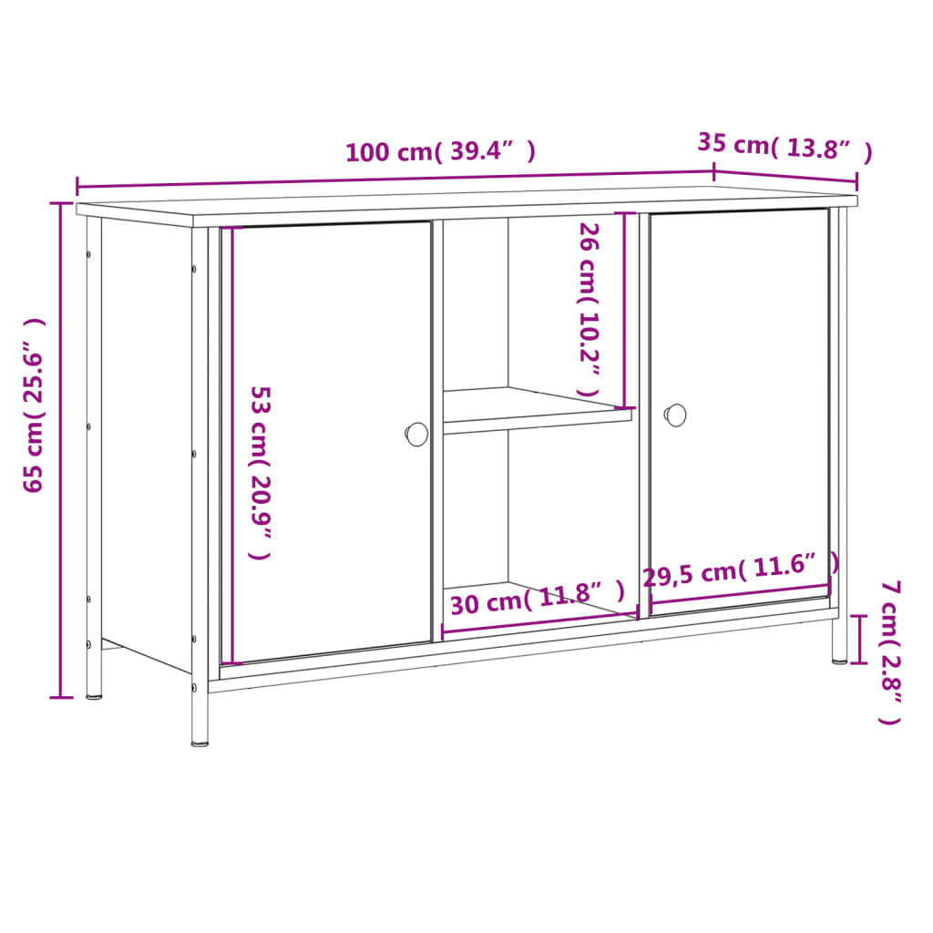 Móvel de TV 100x35x65 cm derivados de madeira cinzento sonoma