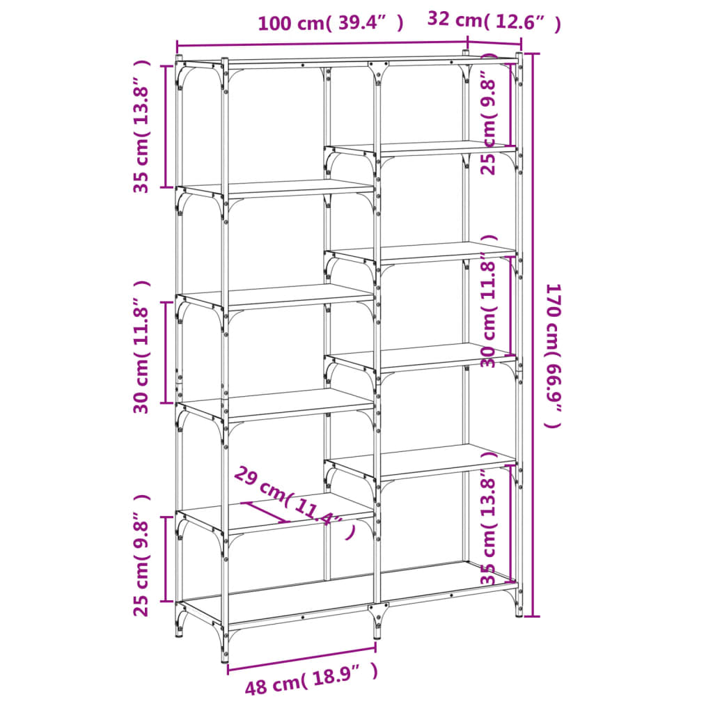 Estante Ribal com 10 Prateleiras de 170 cm - Cinzento Sonoma - Design Retro