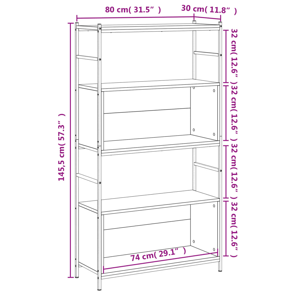 Estante 80x30x145,5 cm derivados de madeira/ferro cinza sonoma