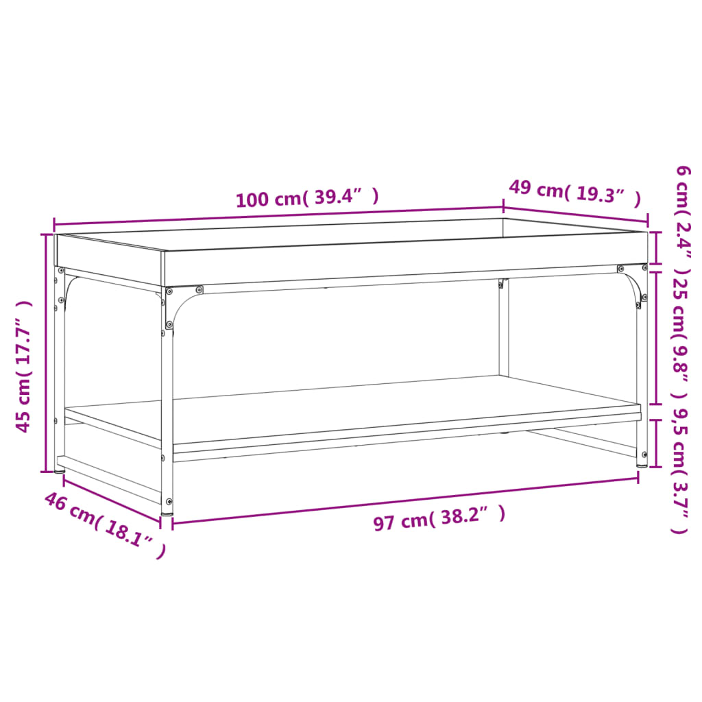 Mesa de centro 100x49x45 cm derivados de madeira preto