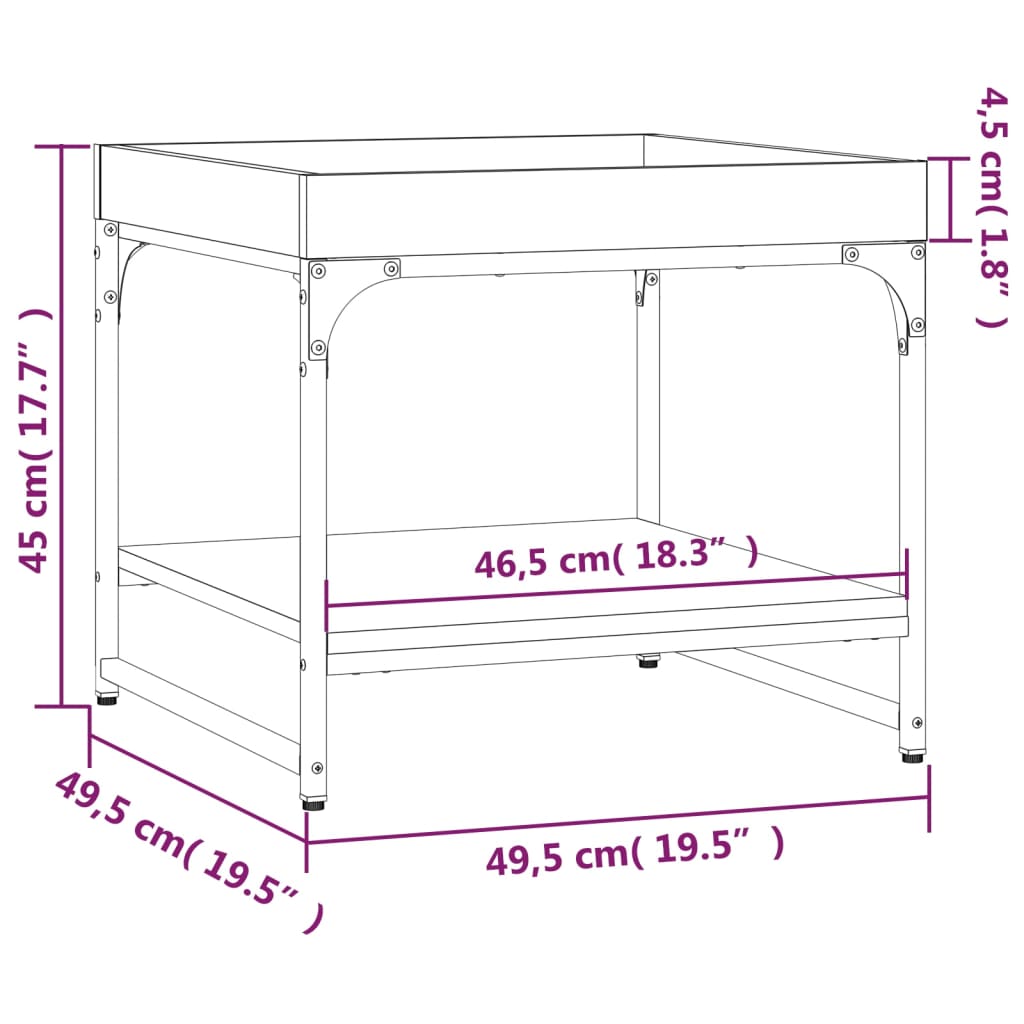 Mesa de centro 49,5x49,5x45cm derivados de madeira cinza sonoma