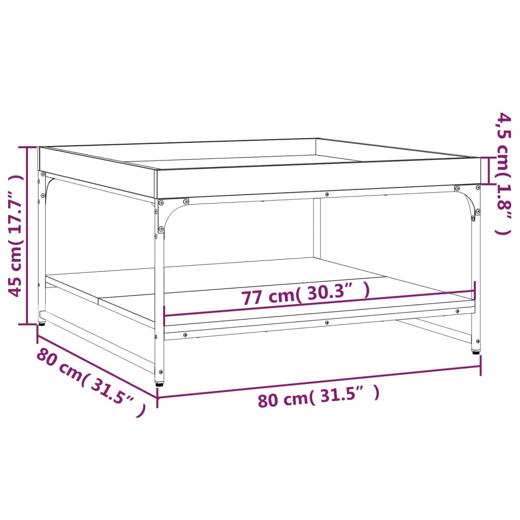 Mesa de centro 80x80x45 cm derivados madeira/ferro cinza sonoma