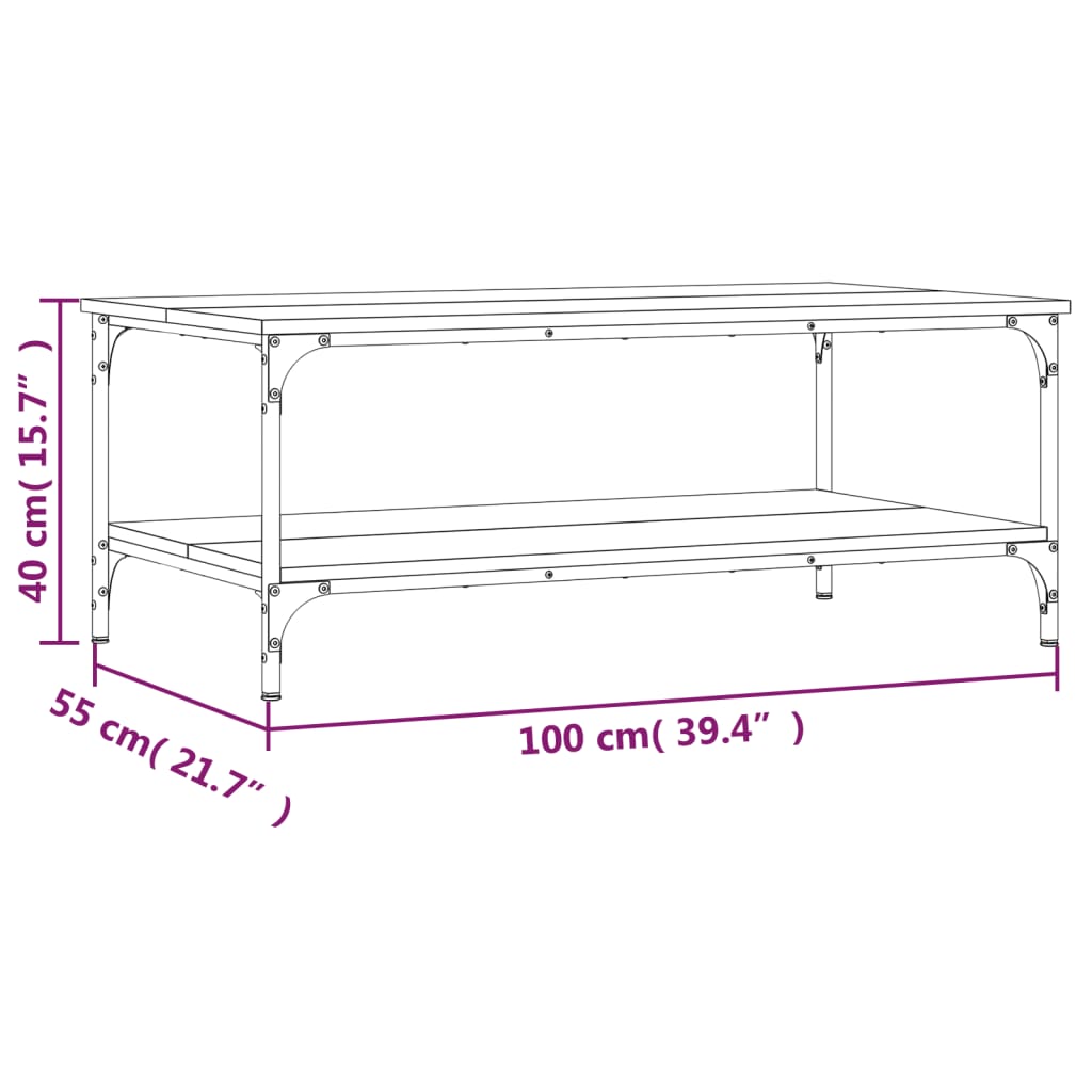 Mesa de centro 100x55x40 cm derivados madeira carvalho castanho