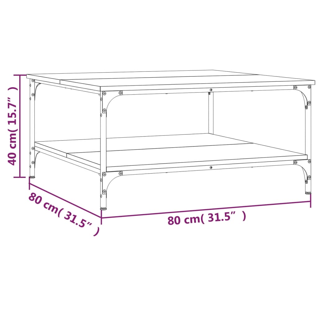 Mesa de centro 80x80x40 cm derivados de madeira cinzento sonoma