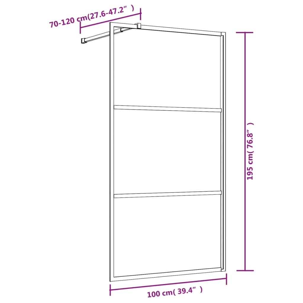 Divisória de chuveiro 100x195 cm vidro transparente ESG dourado