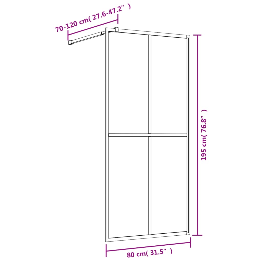 Divisória de chuveiro 80x195 cm vidro transparente ESG dourado