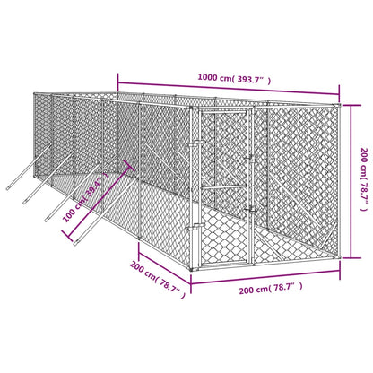 Canil de exterior 2x10x2 m aço galvanizado prateado