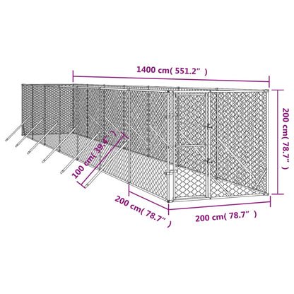 Canil de exterior 2x14x2 m aço galvanizado prateado