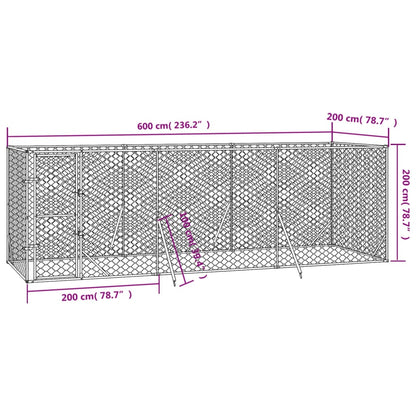 Canil de exterior 6x2x2 m aço galvanizado prateado