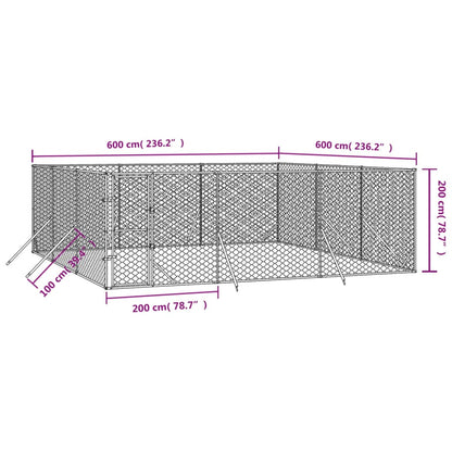 Canil de exterior 6x6x2 m aço galvanizado prateado