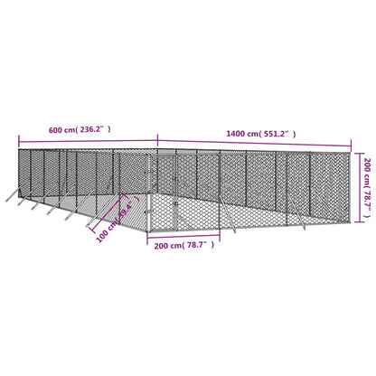 Canil de exterior 6x14x2 m aço galvanizado prateado