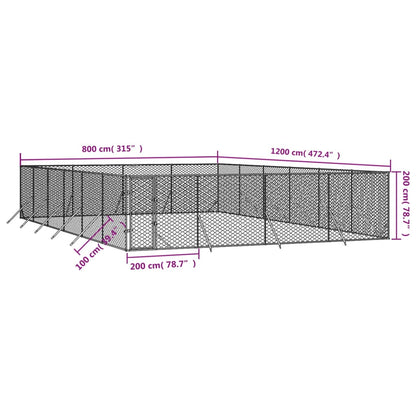 Canil de exterior 8x12x2 m aço galvanizado prateado