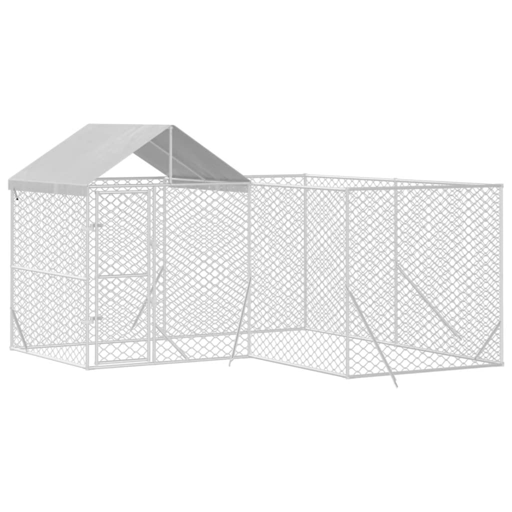 Canil de exterior com teto 4x4x2,5 m aço galvanizado prateado