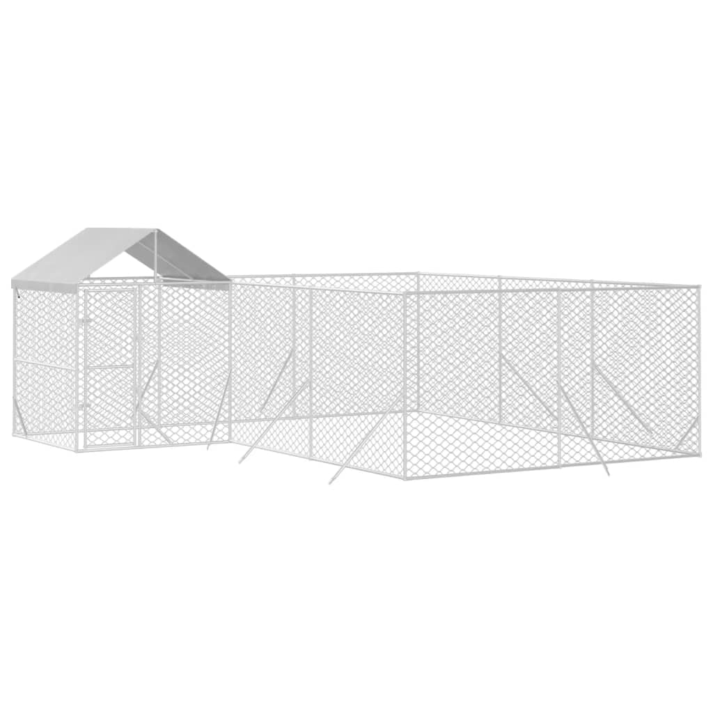 Canil de exterior com teto 6x6x2,5 m aço galvanizado prateado