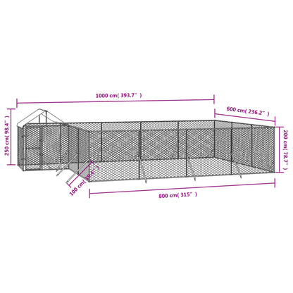 Canil de exterior com teto 10x6x2,5 m aço galvanizado prateado