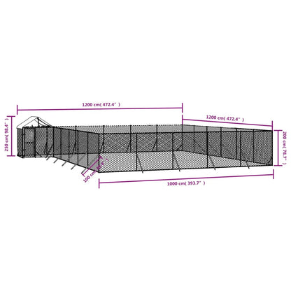 Canil de exterior com teto 12x12x2,5 m aço galvanizado prateado