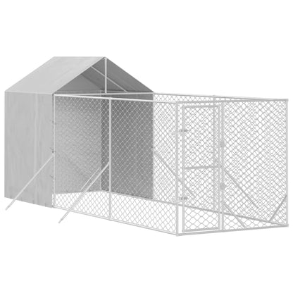 Canil de exterior com teto 2x6x2,5 m aço galvanizado prateado